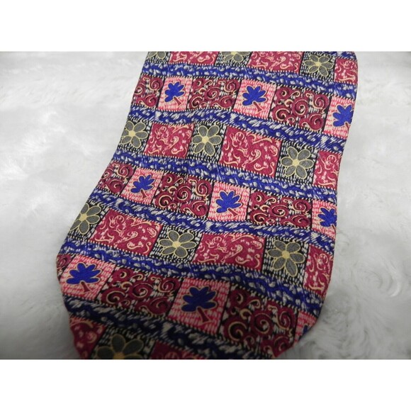 Men's Repp LTD Red Blue Floral Geometric Silk Necktie VTG - Picture 5 of 5